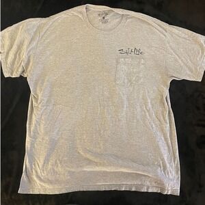 Salt Life T-Shirt Men's XLG Gray Front Pocket Tee Marlin & Florida Flag Graphics